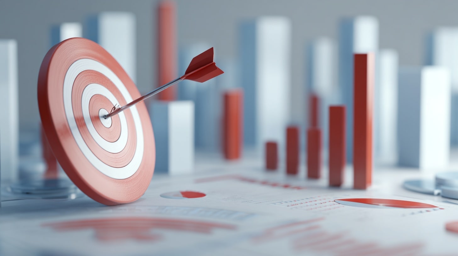 Fléchette au centre d'une cible devant graphiques