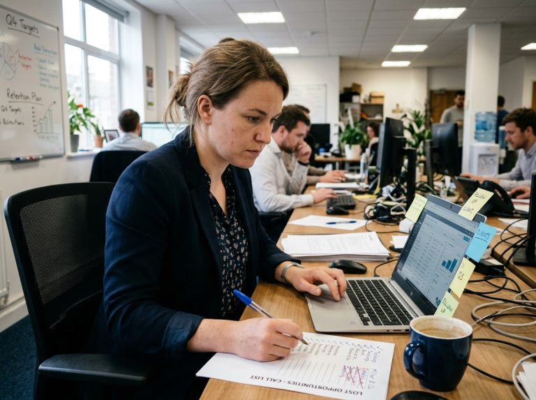 Employée travaillant sur ordinateur dans open space