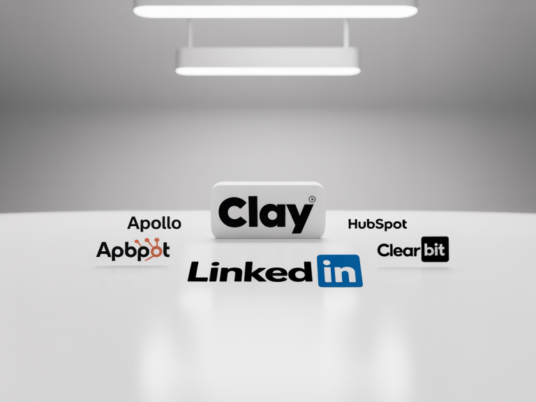 Logos Clay, LinkedIn, HubSpot, Apollo et Clearbit