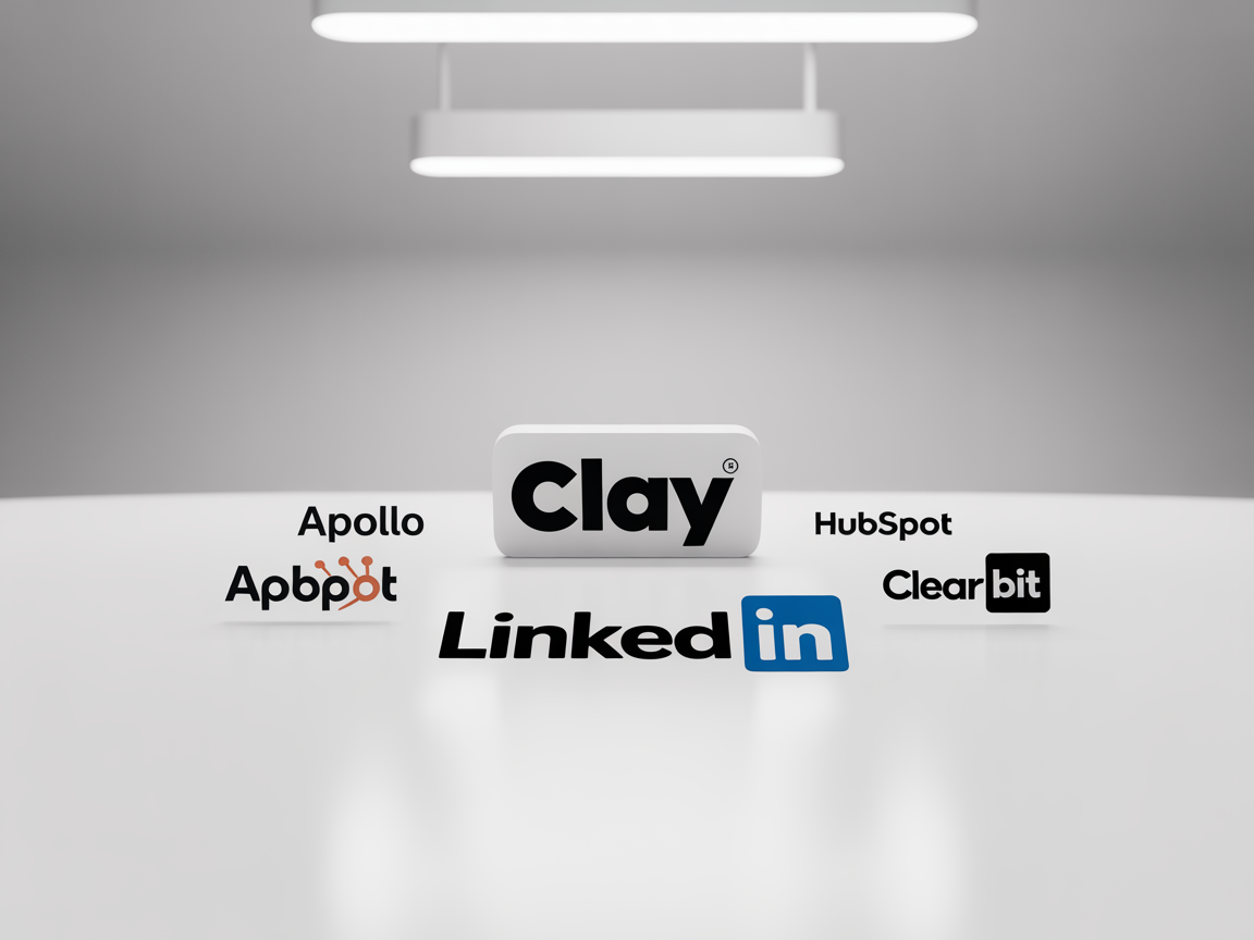 Logos Clay, LinkedIn, HubSpot, Apollo et Clearbit