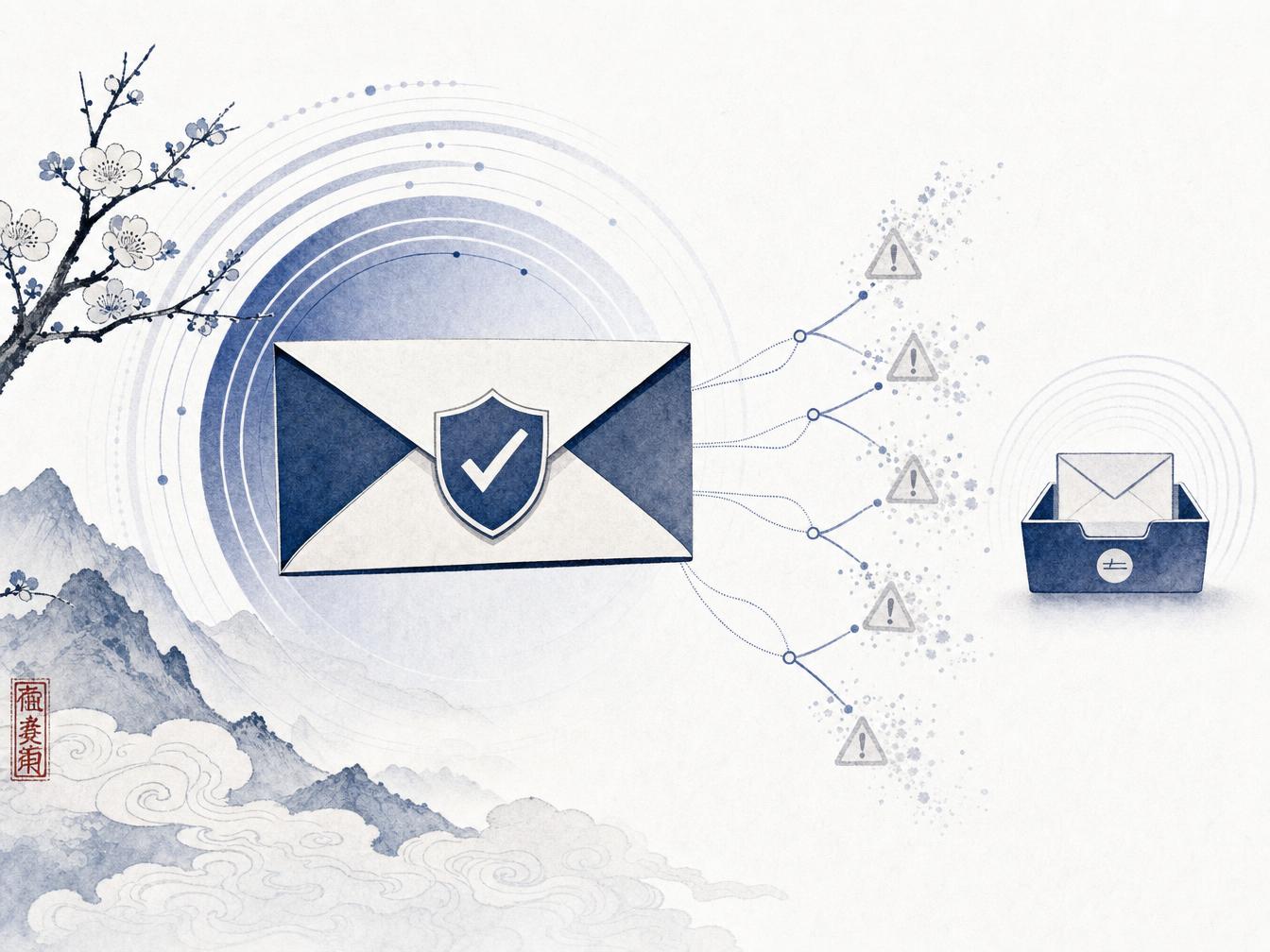 Illustration sécurité email avec bouclier et alertes