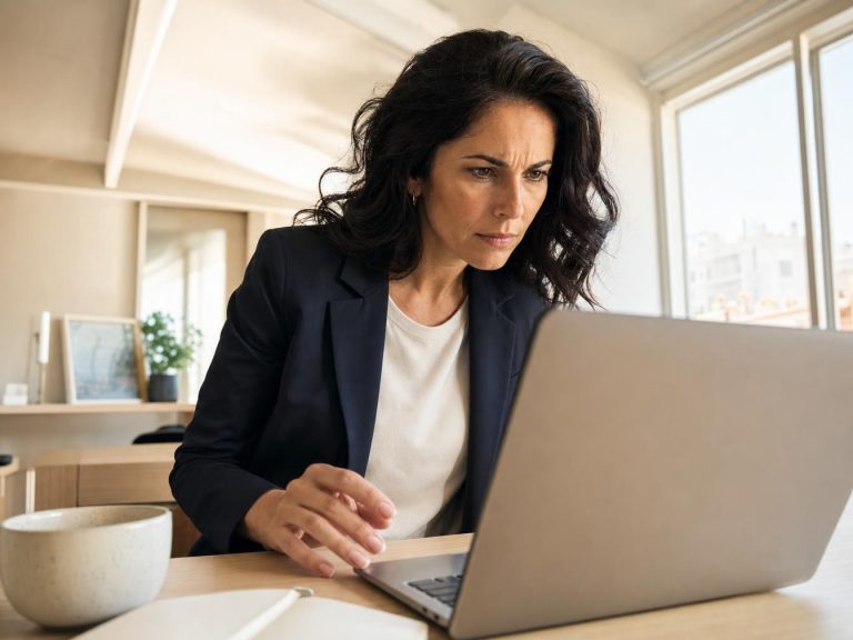 Femme concentrée travaillant sur un ordinateur portable au bureau